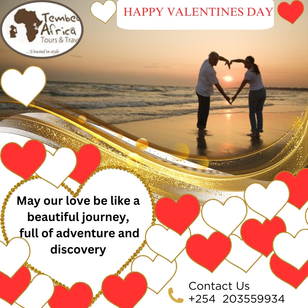 Happy Valentine's day to our clients.
Wishing you happiness and peace you deserve... Apart from chocolates &amp; flowers , travel &amp; make lifetime memories. For bookings 💌 info@tembeaafrica.co.ke
#tembeaafrica
#magicalkenya
#travel
#enjoylife 
#ValentinesDay 
#Vacationmodeactivated