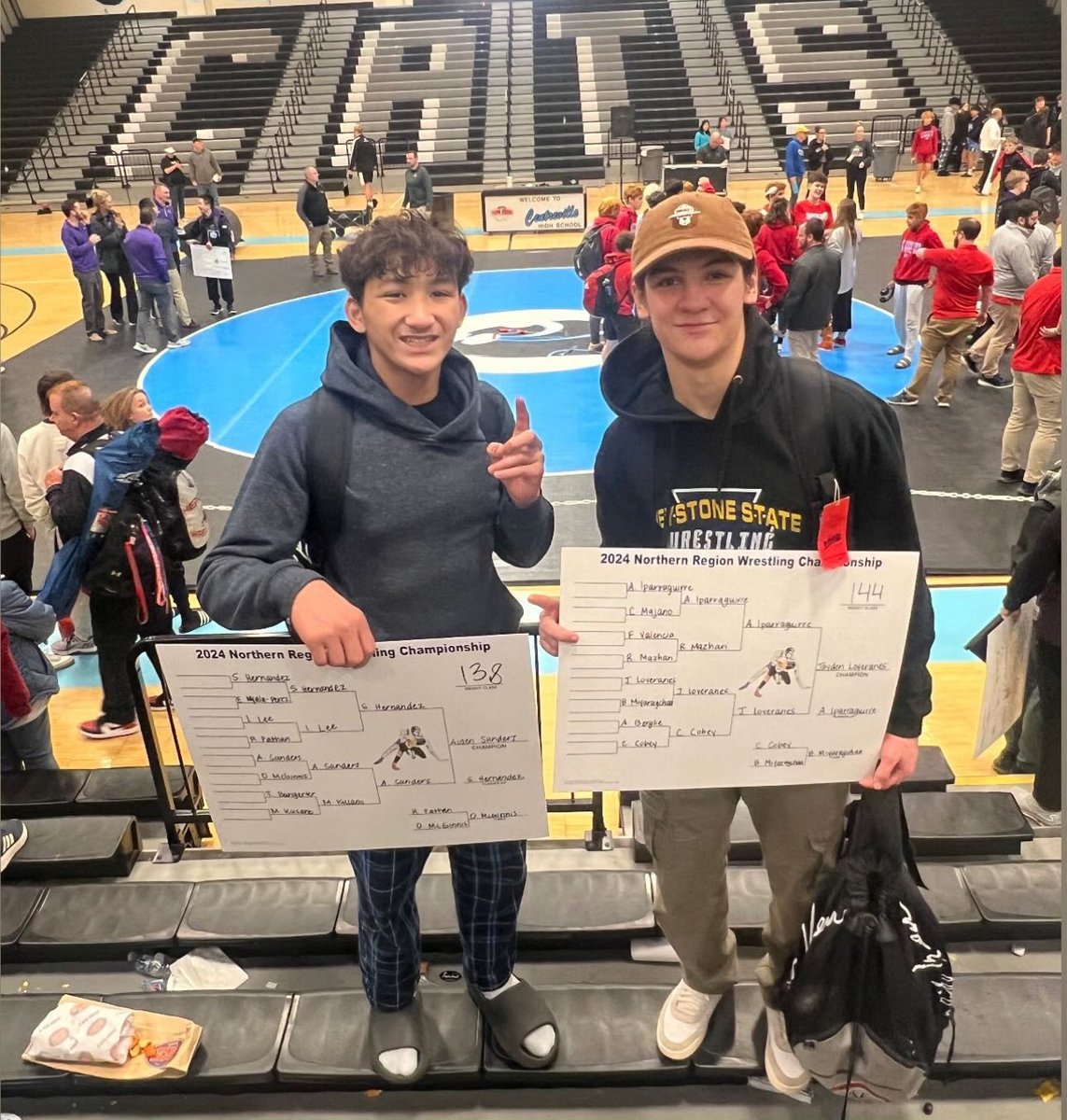SeahawkBoosters's tweet photo. Seahawks Top of the Podium 2024 Northern Region Wrestling Champs!🏆 Congratulations to all wrestlers who competed today and for our Seahawk Champions! 

Aiden Sanders, 138 🥇
Jayden Loveranes, 144 🥇

#StatesNext Let’s Go Seahawks!

Media @SLWrestling_ https://t.co/4eJIhOvuoQ