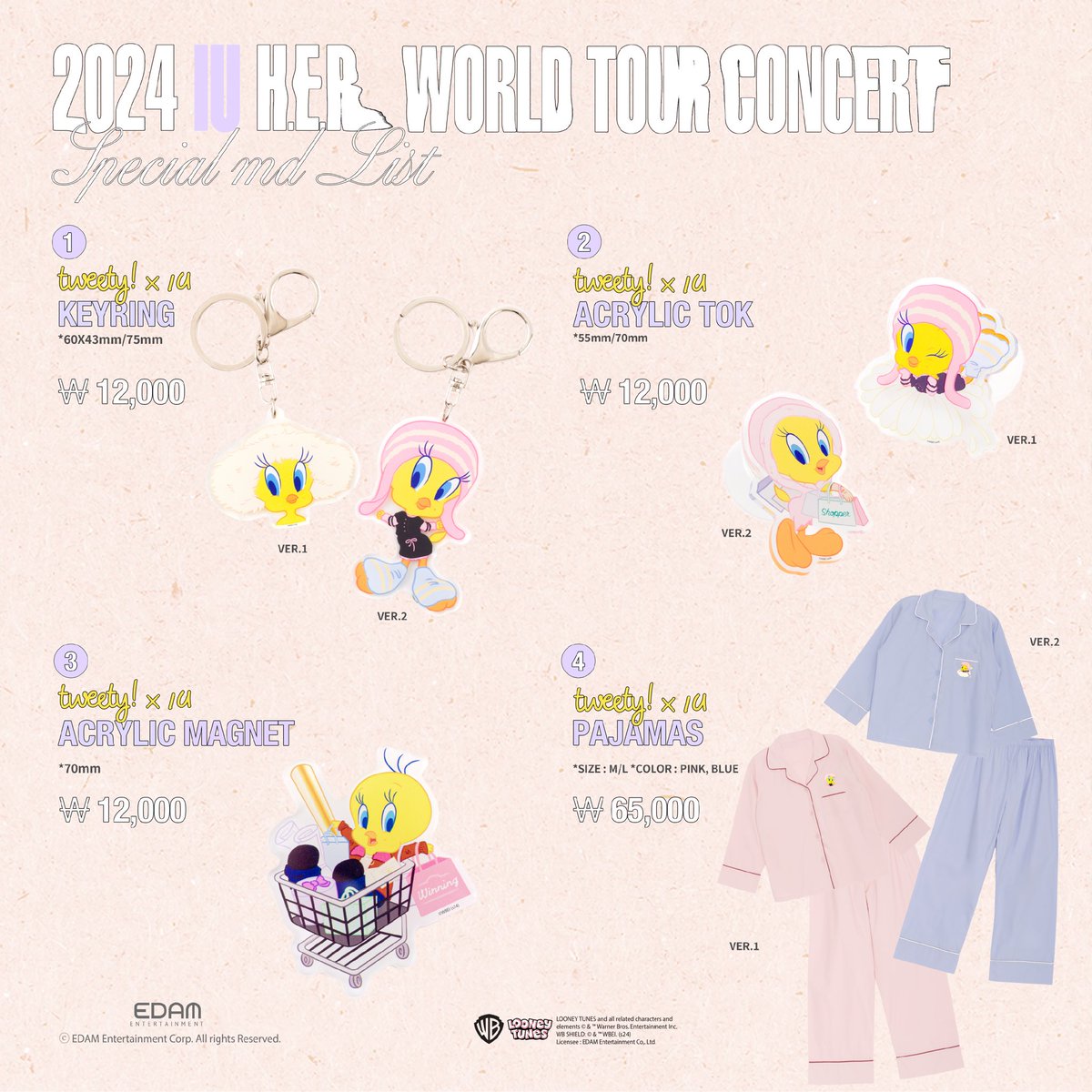 _IUofficial's tweet photo. 2024 IU H.E.R. WORLD TOUR CONCERT IN SEOUL
Official Tweety X IU MD 예약 판매 안내 

📆 기간 
2024.02.15 (목) 2PM ~ 2024.02.27 (화)
📆 발송
2024.03.12 (화) 부터 순차 배송 시작
📍 판매처 
made EDAM (https://t.co/yJ4C6axmhN)

#아이유 #IU
#HER #HER_WORLD_TOUR
@LooneyTunes #Tweety #LooneyTunes