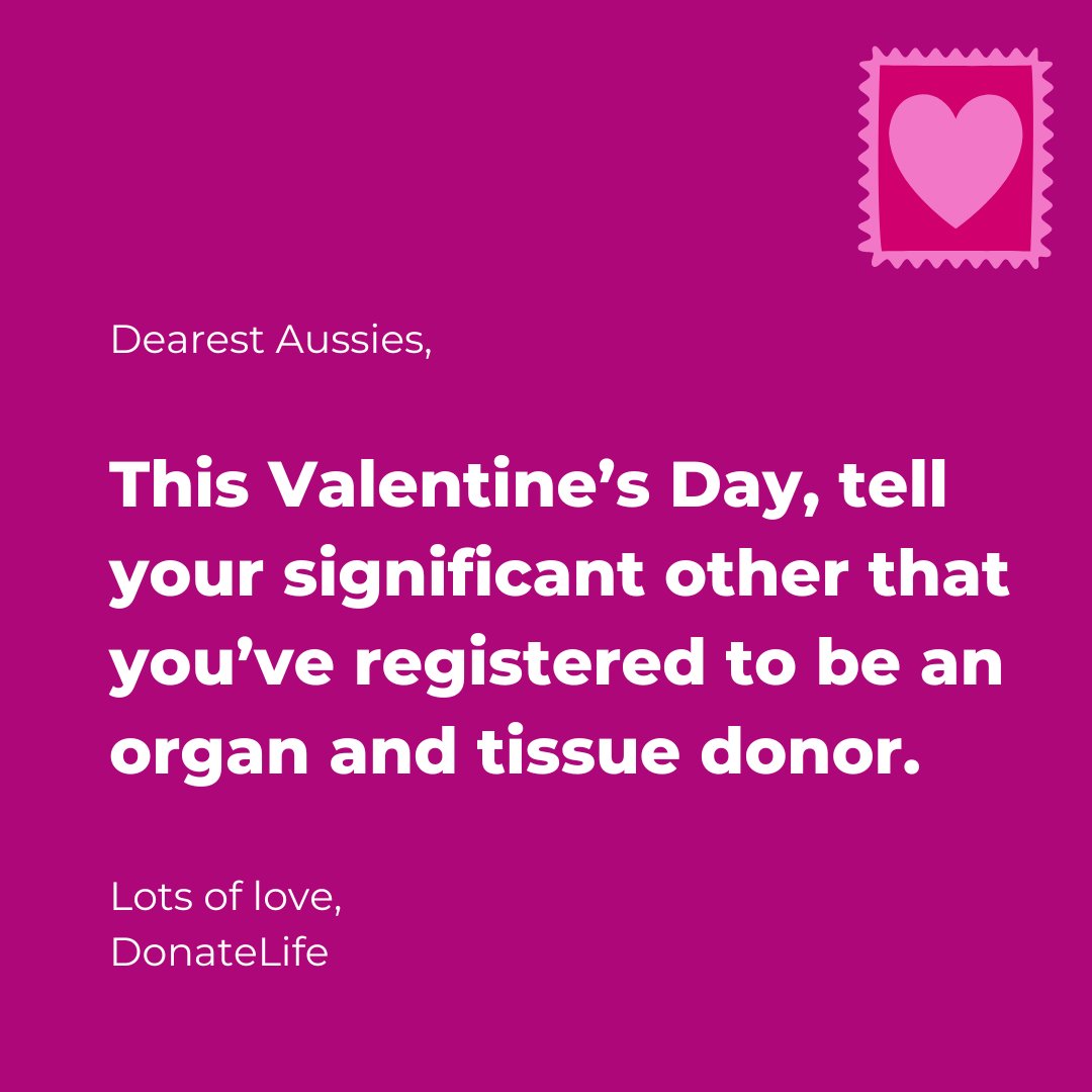 Whether you’re celebrating or cele-hating VDay, there’s one gift you can give someone that won’t cost a thing AND will change lives. Register as an organ & tissue donor now donatelife.gov.au ❤️ #organdonation #perfectgift #giftoflife