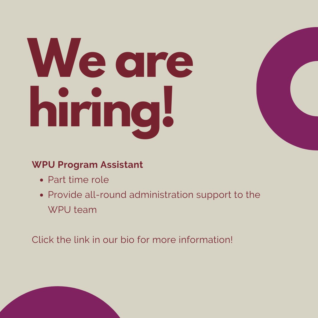We are currently hiring for a part-time Program Assistant at WPU!

Head to the link in our bio for more information 🔗