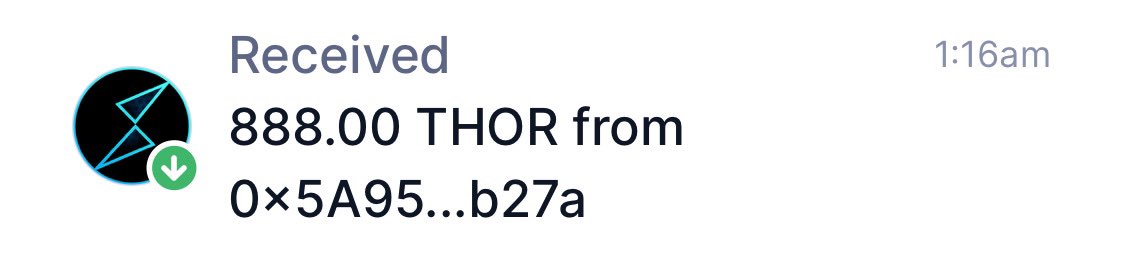 kikolin555's tweet image. Received my THOR from a @THORSwap giveaway 💪🚀 thanks a lot will stake them with the rest of my THOR 😁 #thorchain $THOR #thorswap $RUNE