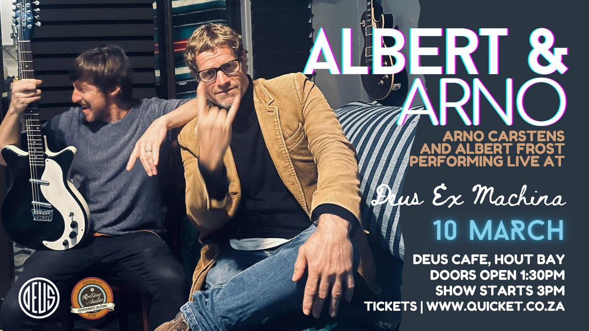 I'm looking forward to playing at Deus Cafe in Hout Bay with the wonderful @alfrost. In my eyes, he's one of the best blues guitarists out there...such an honour! Come and join us for an unforgettable live show 🎶 10 March | Deus Ex Machina, Cape Town Show starts @ 3pm Tickets