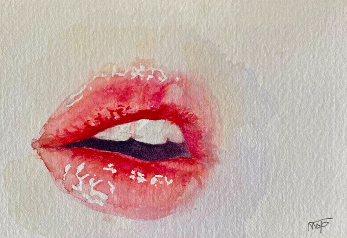 『 唇 』透明水彩、ランプライト紙昔描いた絵。唇だけで終わり#水彩画 #Watercolor 