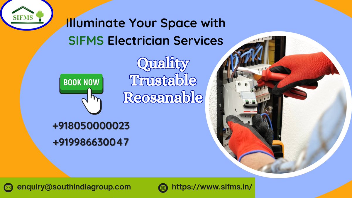 Powering Your Needs with Expert Electrician Services - Choose SIFMS for Reliable Solutions!
Call us: 8050000023
Visit: sifms.in
#ElectricianServices #SIFMS #ElectricalExperts #PowerSolutions #HomeSafety #WiringExperts #ElectricianOnCall #ProfessionalElectricians