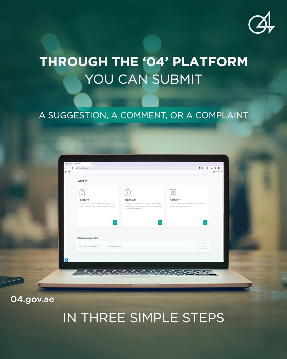DigitalDubai's tweet photo. @TECofDubai @DTMCentre The ‘04’ platform allows you to share any suggestions, comments, or complaints related to government services in #Dubai.
Visit the platform to learn more.
https://t.co/Oa0e81qF5g
#DigitalDubai
#04Platform https://t.co/Oh06rq6tBY