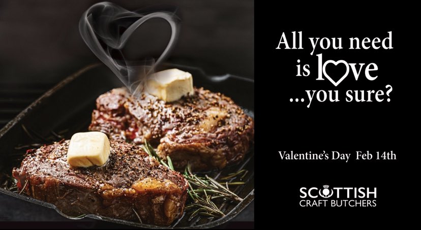 There's nothing you can do that can't be done, Nothing you can sing that can't be sung, Nothing you can say but you can learn how to play the game, It's easy... All you need is love. John Lennon A tender tasty steak helps! Ask your local Scottish Craft Butcher! #Steak #Love
