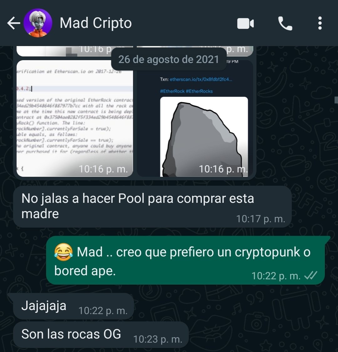 josepimpo's tweet photo. Espero que @mattunchi conserve su Roca @EtherRock #NFT de 2021 💎 el único loco que supe que las quería coleccionar en ese momento #NFTs 🚀🥂🍻  y que la venda por mucho $$$ 🤑 a los clientes de @Sothebys 🎩 https://t.co/jiZWlCo3EV