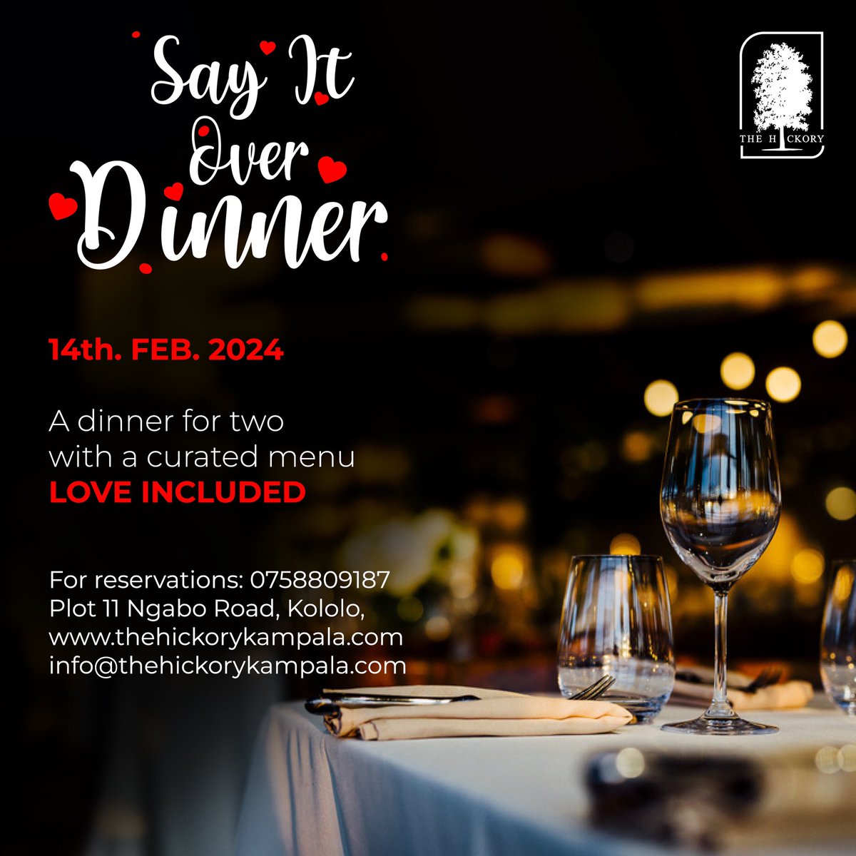 💖Happy Valentines to all our lovely patrons. We hope to see you celebrate love with us today. 

Choose the perfect setting for your extraordinary Valentine’s Day date to enjoy your romantic meal.
#TheHickory #ValentinesDinner