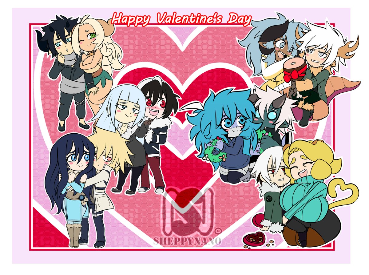 SheppyNano's tweet photo. For this Valentine's Year I thought it would be a fun idea to draw the "ships" I had with friends. Kind of treasuring the relationships I have here.

Anyways enjoy!
-Counterpart characters owned by @Zurasuta , @pkurogane03, @neko_sunny, @Daybr3akX, @YoyoYeot , @CapitanDerpitan https://t.co/MKF0YNheQG