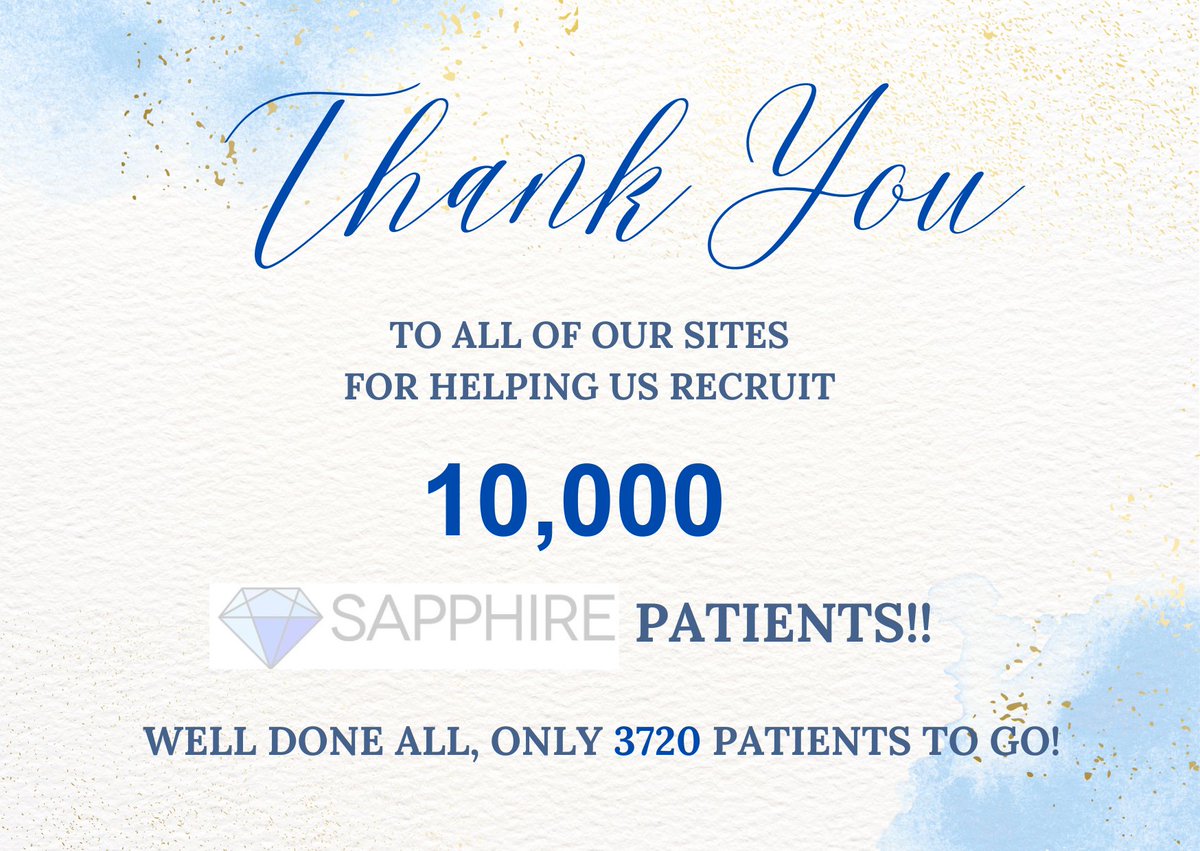 Amazing work by everyone involved in <a href="/StudySapphire/">SAPPHIRE Study</a>  a huge thank you from us! Only 3720 to go..... <a href="/_tomabbott/">Tom Abbott</a> @LouiseSavic