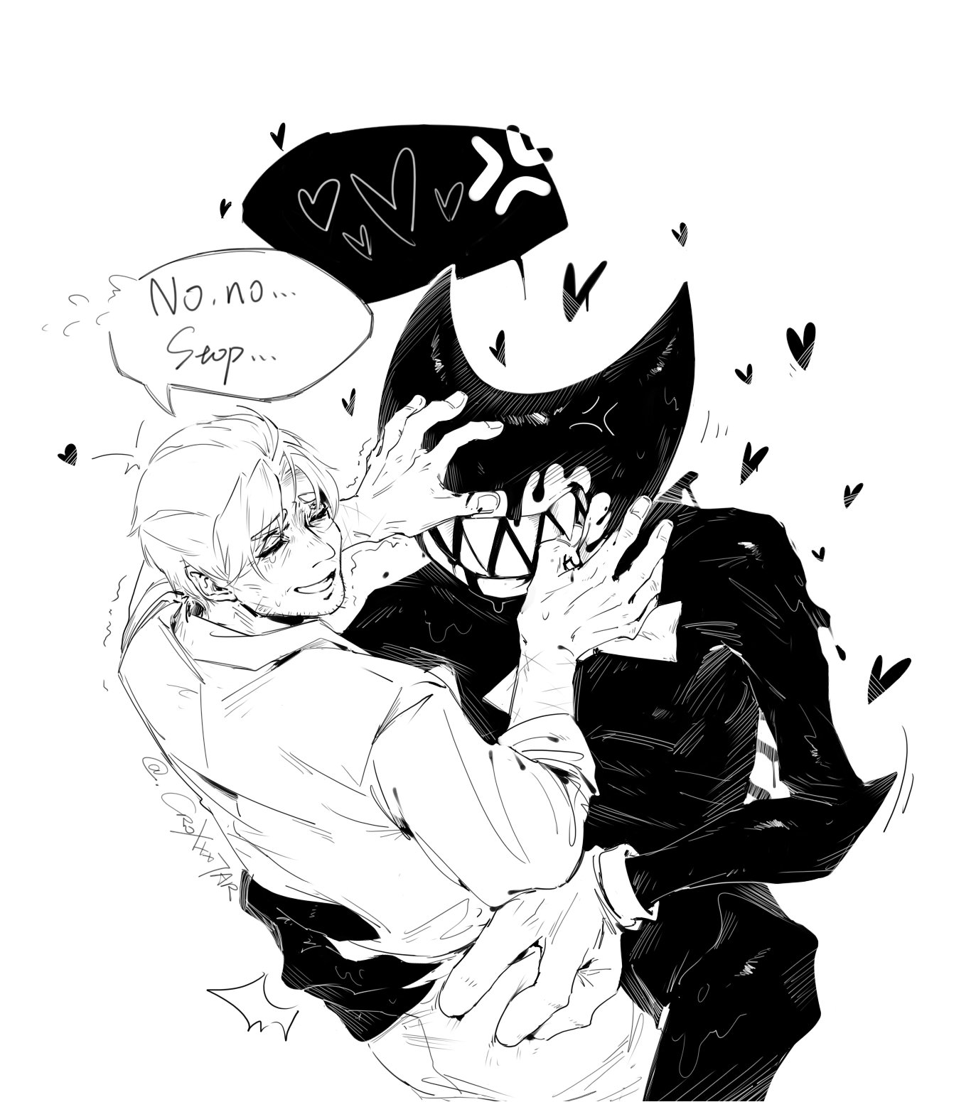 CROSSSTAR💔 on X: ID: Give Me A Kiss!!! Henry: Im too old I cant,  stop... And then the Ink Demon tore Henrys clothes and tortured him  (without actual torture).☝️🖤🖤🖤 t.coJTBQUPUfXJ  X