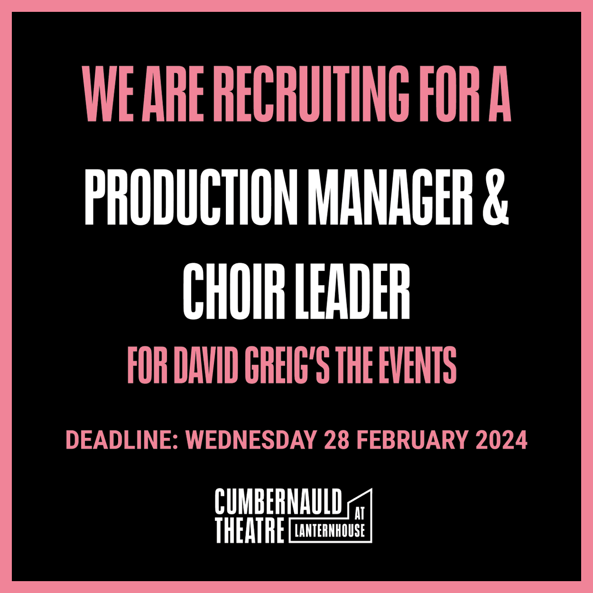We're on the hunt for passionate and talented individuals to fill two pivotal roles in our upcoming production of David Greig's The Events. Find out more information and how to apply here: lanternhousearts.org/about-us/jobs/