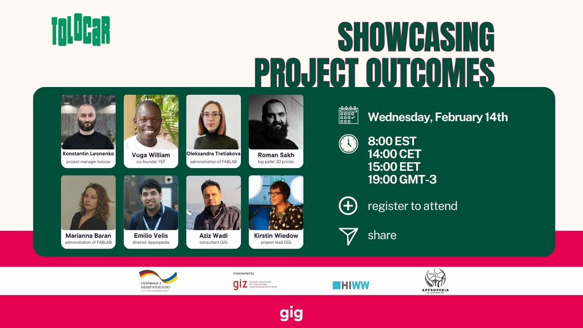 Today🛎️Join the inspiring online journey showcasing groundbreaking outcomes of Project Tolocar, which is coming to an end! 📅14 Feb ⏱️14:00 CET / 15:00 EET 🖇️tinyurl.com/tolocar @weareGIG