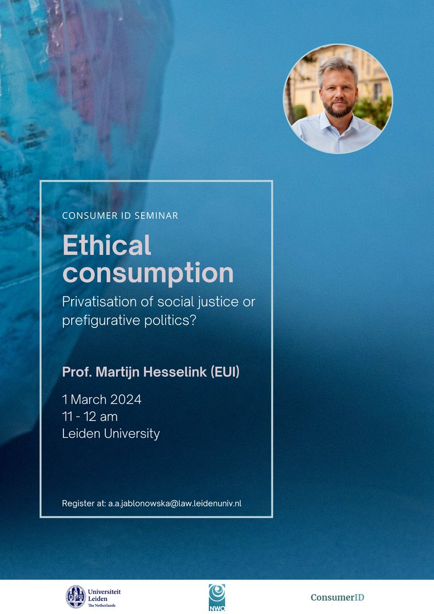 Consumer ID (@consumerid_) on Twitter photo Join us on 1st March for our next research seminar! Prof. <a href="/MWHesselink/">Martijn Hesselink</a> will discuss his latest work on ethical consumption and social justice. You can register by email. Join us on 1st March for our next research seminar! Prof. <a href="/MWHesselink/">Martijn Hesselink</a> will discuss his latest work on ethical consumption and social justice. You can register by email.