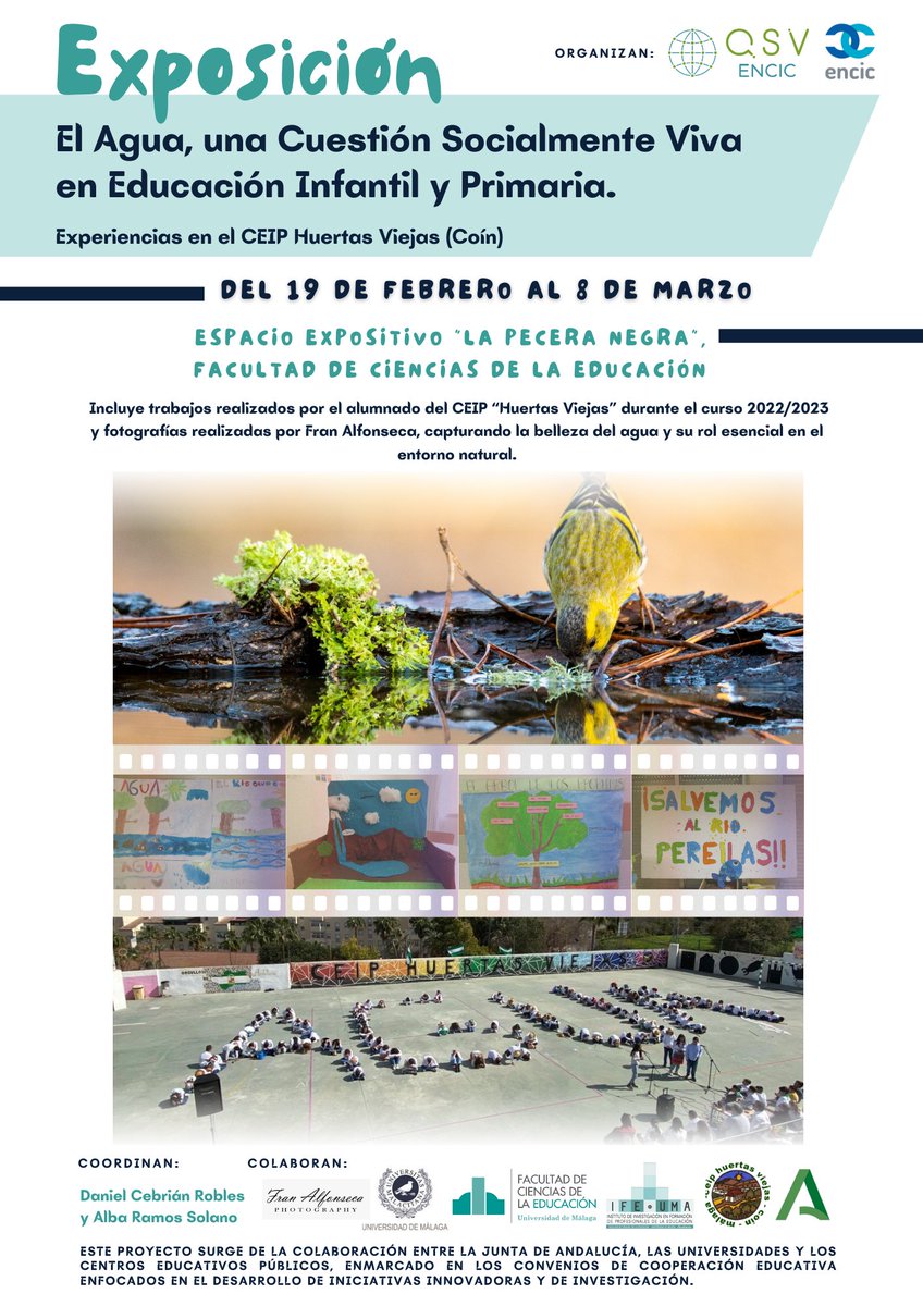 🌊📚 No te pierdas la exposición 'El agua, una Cuestión Socialmente Viva en Educación Infantil y Primaria' del CEIP Huertas Viejas en colaboración con el grupo ENCIC de <a href="/InfoUMA/">Universidad de Málaga</a>, @albaramossolano y <a href="/danielcebrianr/">Daniel Cebrián</a>

 🗓️19/02 al 08/03 en La Pecera Negra📍

#Educación #Coín #ENCIC