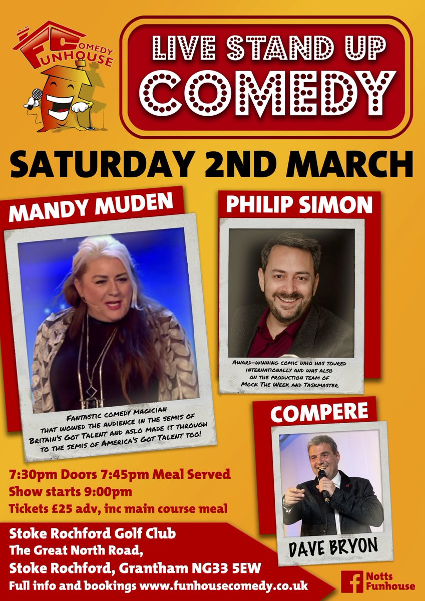 Stand Up Comedy Night @StokeRochfordGC Laugh away the winter blues with us on Saturday 2nd March, tickets £25 including meal must be purchased in advance. Call 01476-530275 option #2 or email office@stokerochfordgolfclub.co.uk to purchase