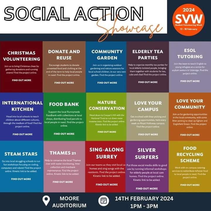 On @StudentVolWeek day 3 our Inspire leaders are in Davison then at 1pm all invited to join @RoyalHolloway Social Action Showcase in Moore auditorium to hear from our student project leaders. #svw2024 #studentjourney #iwill @RHCampusLife @RHCareers @SURHUL @volsupportns @UKSVN