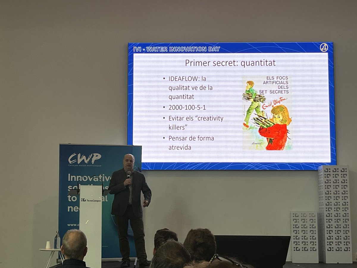 jllsala's tweet photo. Ponència de @francponti “Els 7 secrets de la creativitat” 👌 colofó de la jornada "Water Innovation Day 2024" “Solucions per fer front a la sequera en el context actual d’emergència hídrica” organitzada per @CatalanWaterP  #WID2024 https://t.co/2tBWIKT5tN