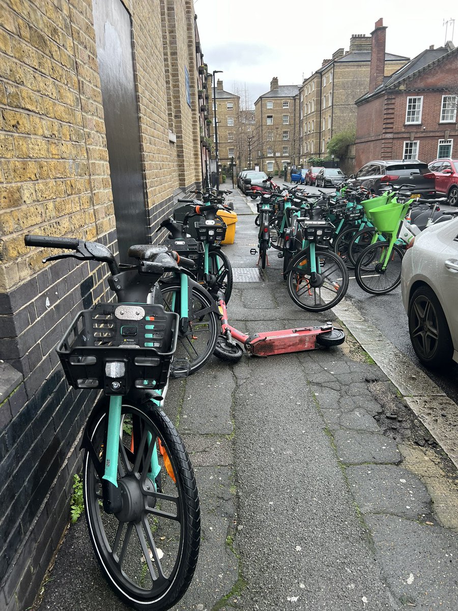 This is a disgrace! Duchy Street SE1 8AF. People in wheelchairs and with pushchairs cannot pass and even pedestrians have to step very carefully! Not a good spot for a bike parking bay!