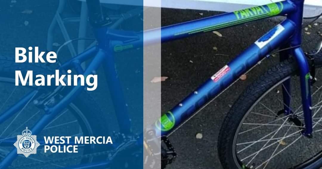 ⚠️ Free bike marking event⚠️ Come along to a free bike marking event at the Westlands Community Centre on Meadow Way in #Droitwich. @DroitwichCops, along with the charity Moving Forward, will be at the centre on Thursday 15 February between 1pm and 2.30pm.