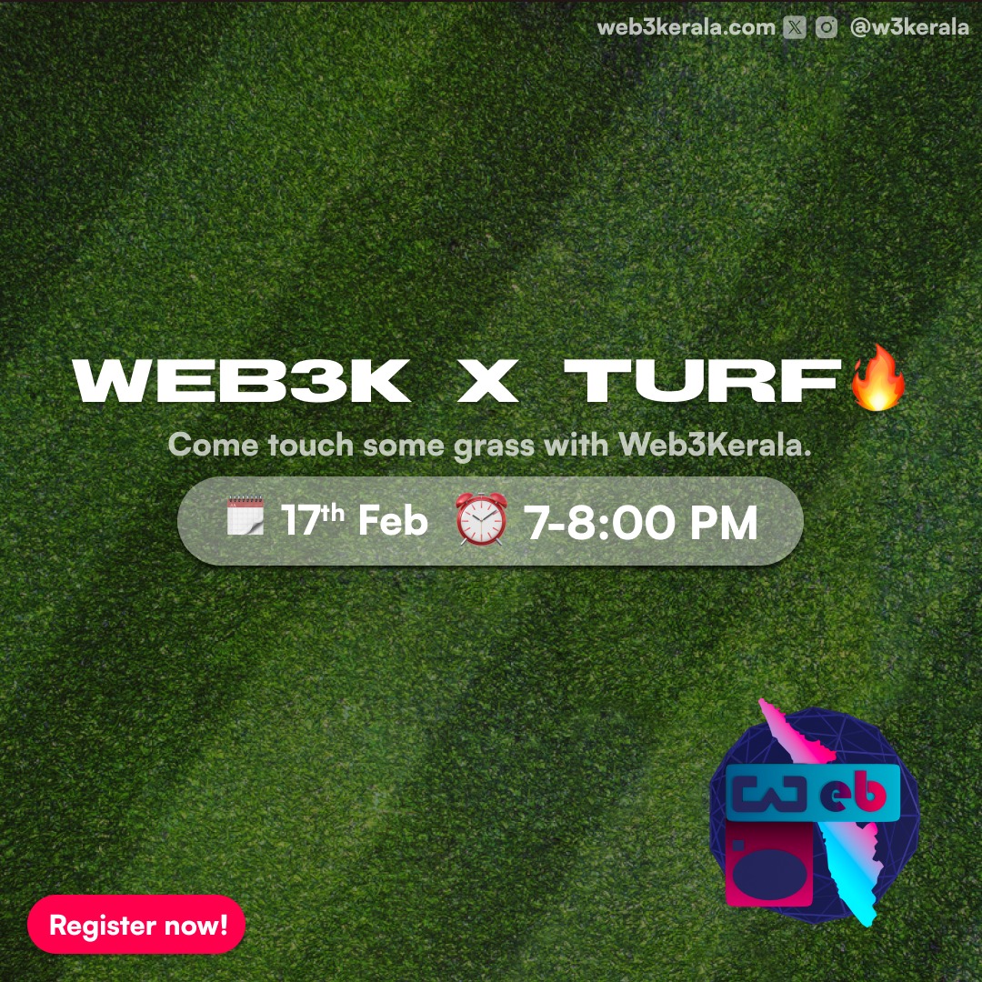Web3_kerala's tweet photo. Stop staring at you PCs and Touch some Grass with us.
Let's play Football - This Saturday, 17th Feb, 7PM to 8PM
WEB3KxTURF happening in Kerala
Reg here: https://t.co/ySXeTY6miT https://t.co/L7k0fMwz5G