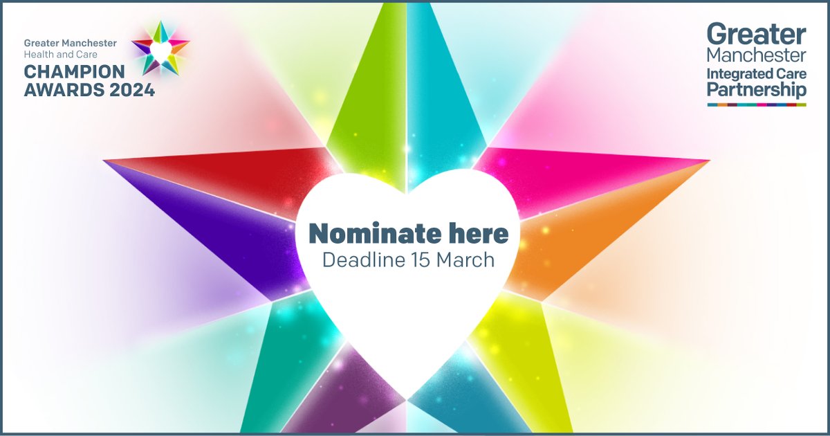 📢 Do you know a health and care champion?  

Nominations are now open across a range of categories for the GM Health and Care Champion Awards 2024. 

Learn more and nominate your champion before 15 March 👉 gmpcb.org.uk/do-you-know-a-… #GMChampions2024