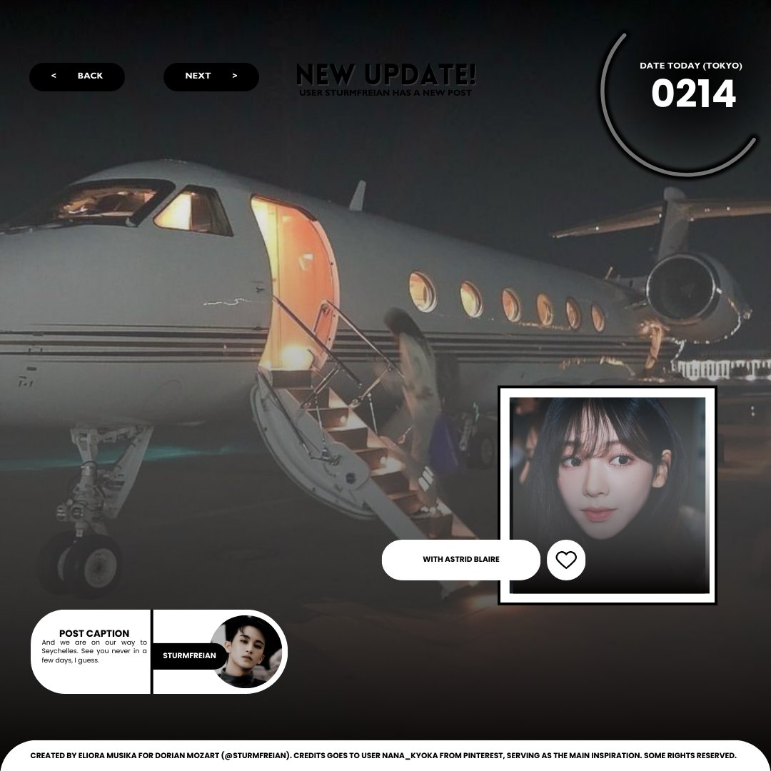 ㅤㅤㅤㅤㅤ
ㅤㅤㅤ❪ 🗡️：❙   @ onyourd__orian logs ❫
ㅤㅤㅤ◴ 2024年 02月 14日 ╱ 19:55

ㅤㅤㅤ❛ Seychelles, here we come.
ㅤㅤㅤㅤㅤ