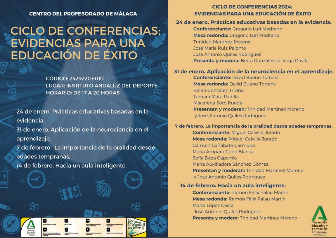 Ramon Palau del grupo de investigación <a href="/argeturv/">ARGET</a> impartirá la conferencia "Hacia un aula inteligente" en el  "Ciclo de conferencias: evidencias para una educación de éxito".
📍Instituto Andaluz del Deporte, Málaga.
🗓️ 14 de febrero (17-20 h)
🔗juntadeandalucia.es/educacion/port…