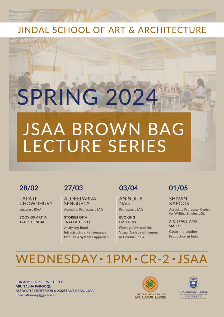 jsdajgu's tweet photo. Welcome to JSAA Brown Bag Lecture Series of Spring 2024!
These are occasions for faculty to share, discuss & have a conversation on their on-going research work.
Dates & Time: Wednesdays (28 Feb, 27 March, 03 April, 01 May) 1 - 2 PM, CR - 1, JSAA
#jsaa #brownbaglectureseries https://t.co/wlAv6klBtq