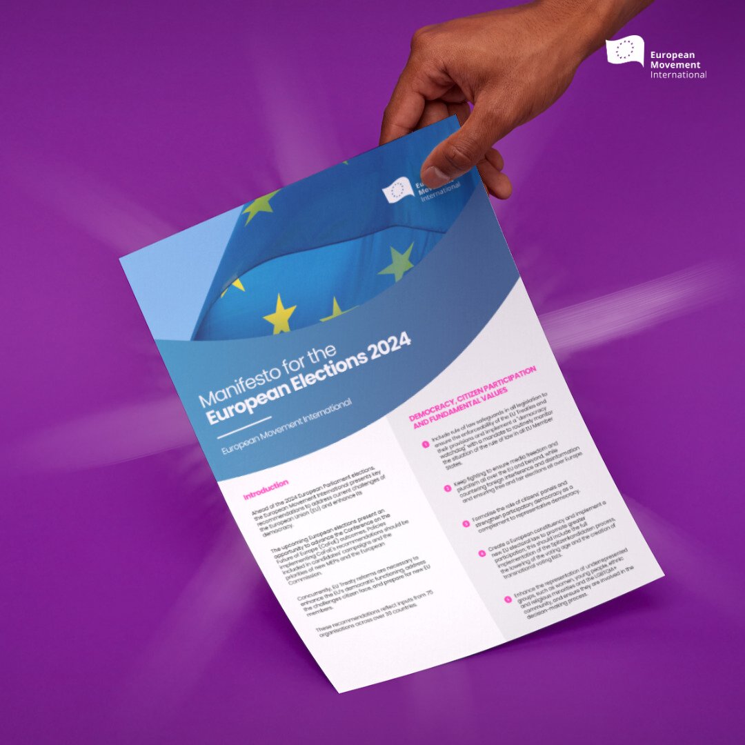 We are thrilled to announce the release of our manifesto for the #EuropeanElections 2024🗳️ Available in 6 languages, this is a call to action for a more united, democratic, inclusive, and prosperous Europe 🇪🇺. Discover more and get involved 👉 bit.ly/EMImanifesto