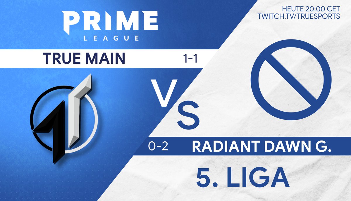 Diese Woche sicherte man sich bereits die ersten Punkte. Heute um 20.00Uhr geht's für das Mainteam direkt weiter! 
Wir freuen uns auf ein weiteres packendes Match gegen Radiant Dawn Gaming.

⏰20:00 Uhr CET 
📷twitch.tv/truesports 
📷Merlin und Patrick