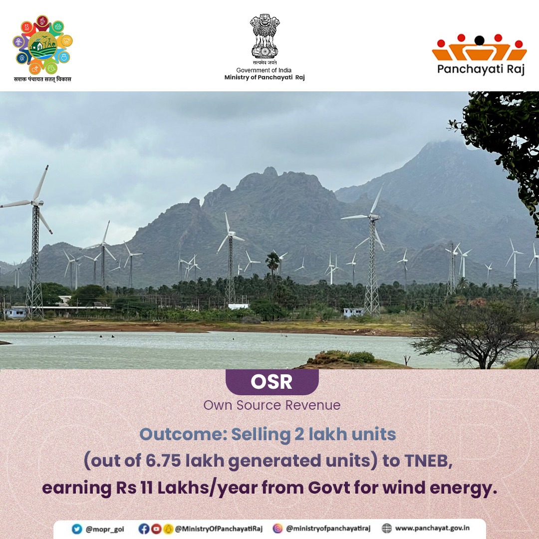 Powered Progress: Odanthurai Gram Panchayat in Coimbatore, Tamil Nadu, emerges as a beacon of innovation with India's first 350-MW windmill project. Celebrating #Odanthurai as #AtmanirbharPanchayat for their empowering journey through OSR. #CommunityPride #SustainableDevelopment