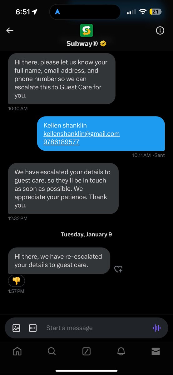 UncleKells2869's tweet photo. @SUBWAY HOW MANY DMS DO YOU NEED TO SEE?! I have more if you need them, i have ones from Facebook and Instagram as well… all ending with you not responding. What type of business are you that you steal from loyal customers?! I used to eat there twice a day https://t.co/cSC4DUBOAs