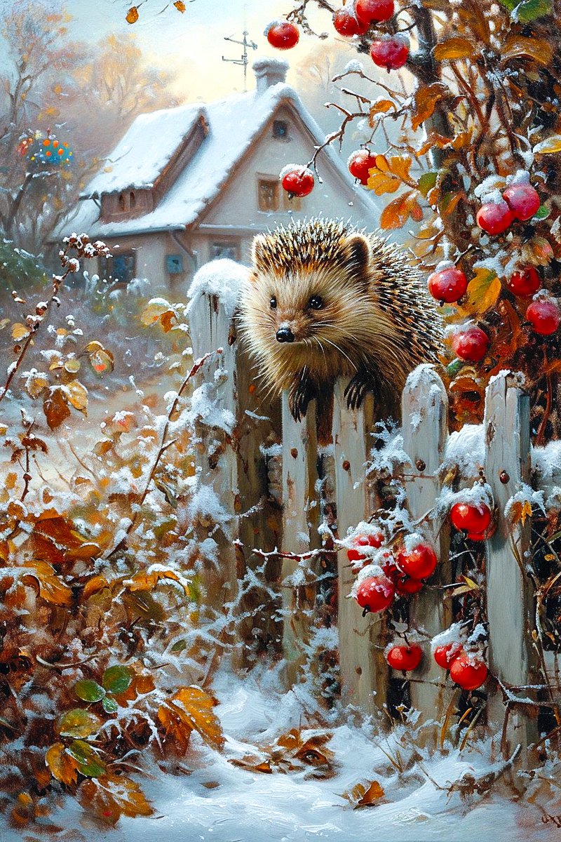 ❄️Hedgehogs in Snowy Cottage Garden❄️

#AIart #midjourneyV6