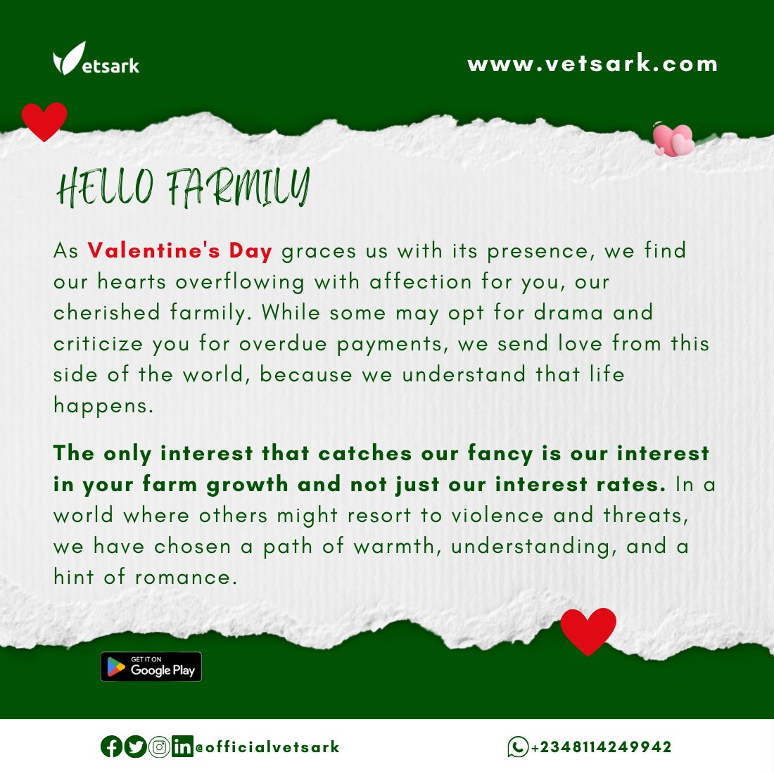 officialvetsark's tweet photo. Beloved Farmily,

On this Valentine’s Day, we celebrate the love we share and our harmonious blend of mutual respect, trust, and a future filled with financial prosperity. 💌

Happy Valentine’s Day, our dear Vetsark Farmily!

With Love,
The Vetsark Team

#ValentinesDay #vetsark https://t.co/DcjD8Dsn3I