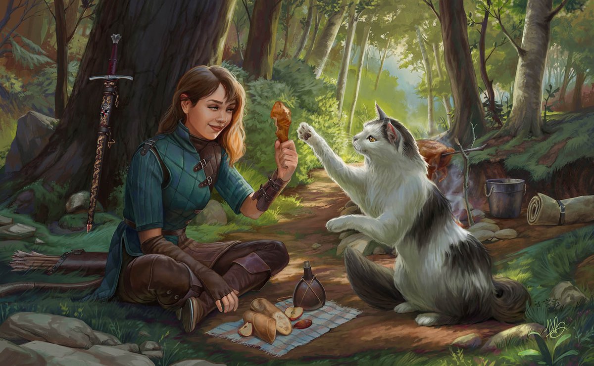 HannalahB's tweet photo. A commission of the client's cat as a companion to their D&amp;D character. This was a memorial piece for their little buddy, who was clearly very loved https://t.co/cshLJDMnqr
