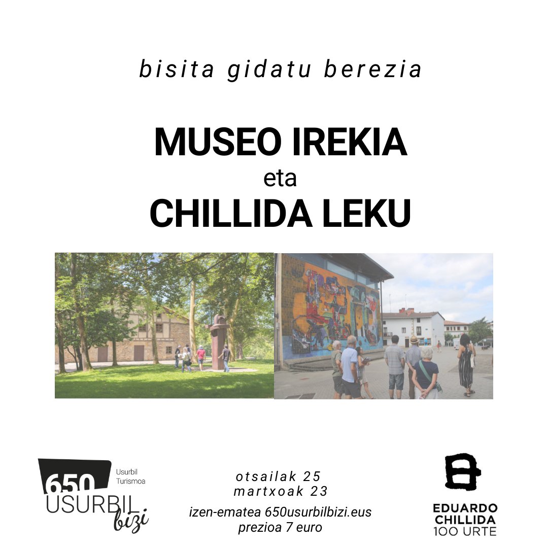 🖼️Museo Irekia bisita gidatua bueltan da eta oso modu berezian gainera. Eduardo Chillidaren mendeurrena ospatzen ari da <a href="/Chillida_Leku/">Chillida Leku</a>  eta ospakizun honetan parte hartuko dugu bisita gidatu eder bat antolatuz.

Noiz? 02.25 eta 03.23
Izen-ematea + infoa 650usurbilbizi.eus/agenda/