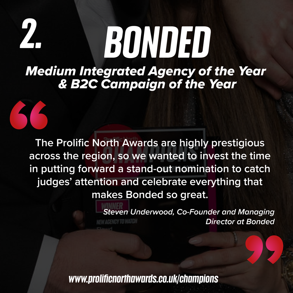 ProlificNorth's tweet image. 🏆 Celebrating some of our past Champions 🏆

We caught up with some of our past winners to discover what they&apos;ve been up to since! From winning new clients to raising your profile and showcasing incredible work!

@recodestudioxr @ITV @bondedagency