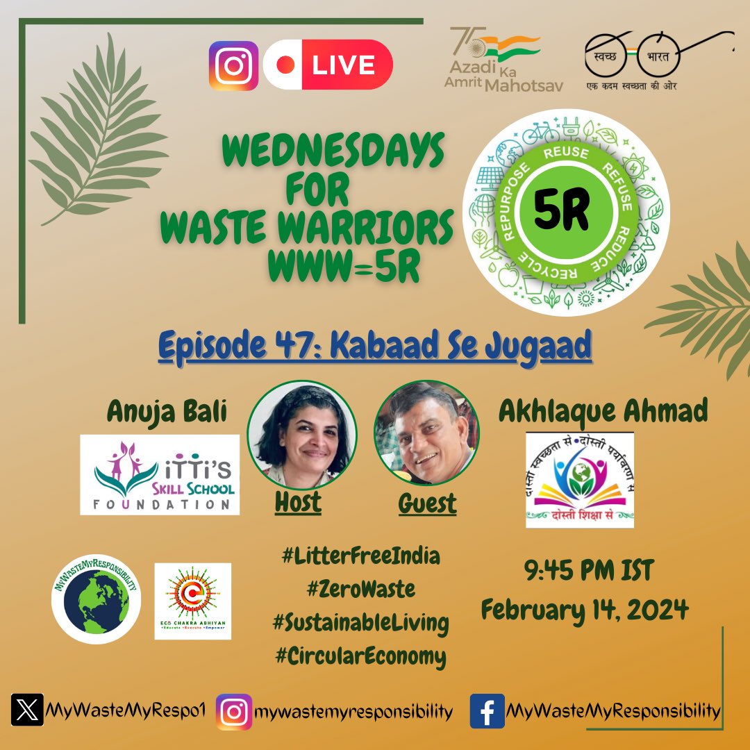 MyWasteMyResponsibility (@mywastemyrespo1) on Twitter photo Wednesdays for Waste Warriors WWW=5R Ep 47: Any scrap can be utilised, beautified and reused as a new resource. Our guest has been working with communities. Join us to learn all about Kabaad se Jugaad. instagram.com/mywastemyrespo… <a href="/anujabali/">anuja bali</a> <a href="/IttiSkillSchool/">IttiSkillSchoolFoundation</a> <a href="/swachhbharat/">Swachh Bharat Mission - Grameen</a> <a href="/MoHUA_India/">Ministry of Housing and Urban Affairs</a> Wednesdays for Waste Warriors WWW=5R Ep 47: Any scrap can be utilised, beautified and reused as a new resource. Our guest has been working with communities. Join us to learn all about Kabaad se Jugaad. instagram.com/mywastemyrespo… <a href="/anujabali/">anuja bali</a> <a href="/IttiSkillSchool/">IttiSkillSchoolFoundation</a> <a href="/swachhbharat/">Swachh Bharat Mission - Grameen</a> <a href="/MoHUA_India/">Ministry of Housing and Urban Affairs</a>