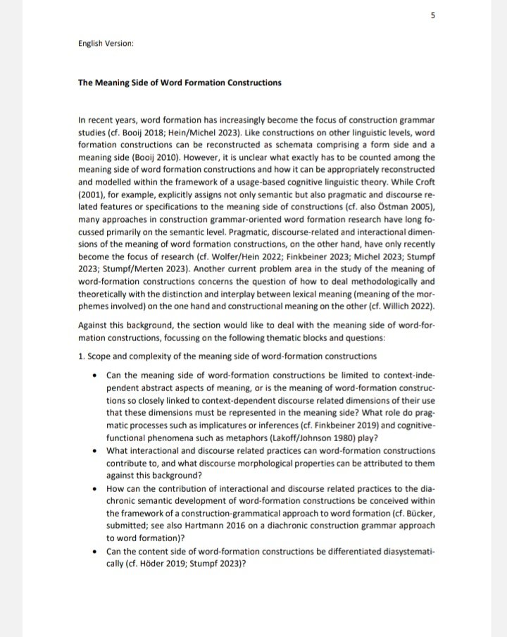 S_Michel_'s tweet image. #CfP: Session &quot;The Meaning Side of Word Formation Constructions&quot; at this year&apos;s @DGKL_GCLA annual conference in Osnabrück. We look forward to receiving abstracts by 21.04. 
www2.uni-osnabrueck.de/dgkl2024/home
#constructiongrammar
#wordformation