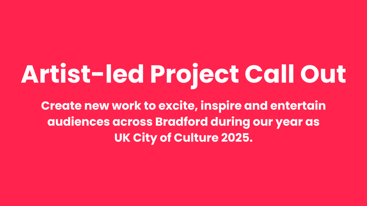 💥Apply now for our Artist-led Project Awards⭐️ We're supporting new work by artists and companies in Bradford aimed at inspiring and entertaining audiences during our year as #CityofCulture2025 📎 More Info & Apply: bradford2025.co.uk/2024/02/12/art… 📆 Deadline: 11th March 2024