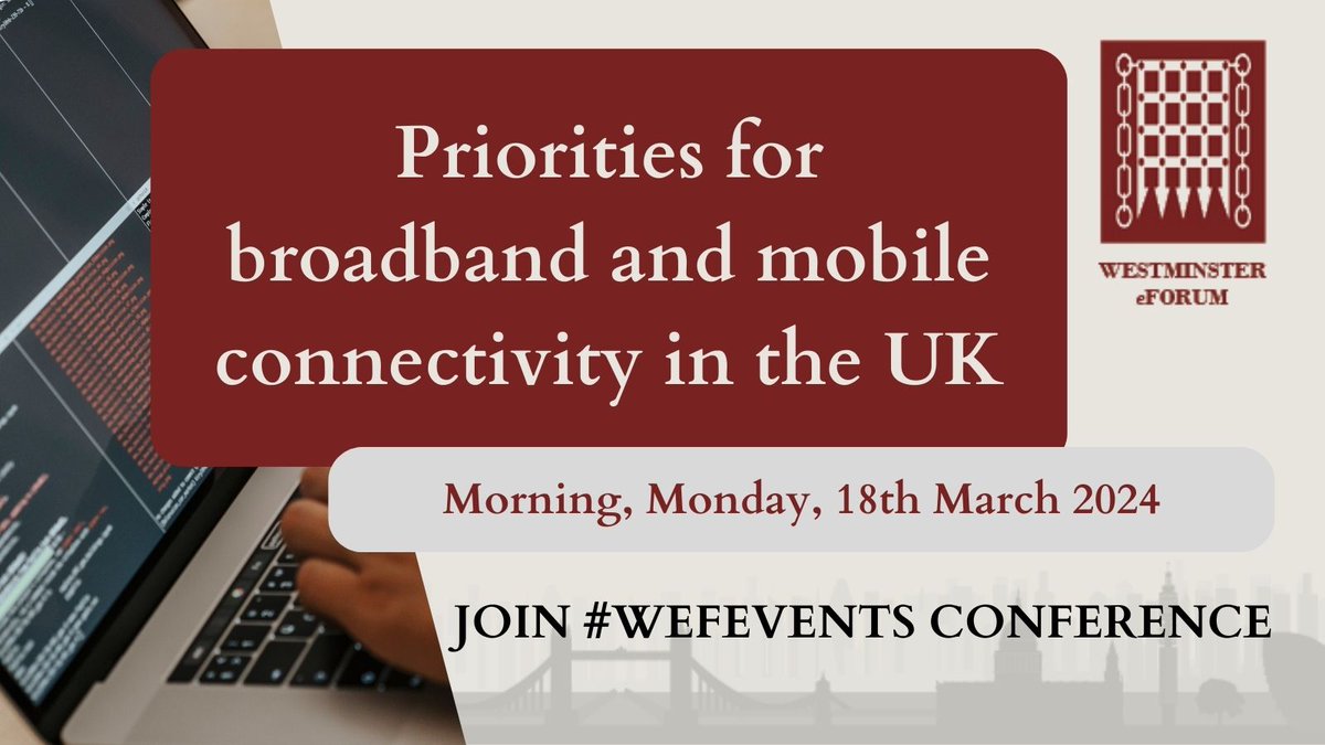 Are you interested in Priorities for broadband and mobile connectivity in the UK? 

Join #WEFEVENTS on the 18th March to discuss this with speakers including <a href="/Dsimeo/">Dimitra Simeonidou, FREng, FIEEE</a> <a href="/bristol_smart/">Smart Internet Lab</a> <a href="/NAOorguk/">National Audit Office</a> <a href="/CerenClulow/">Ceren Clulow</a> <a href="/ConnectingCambs/">Connecting Cambs</a> <a href="/YueWUK/">Yue Wang</a> ! 

Conference info: westminsterforumprojects.co.uk/conference/Bro…