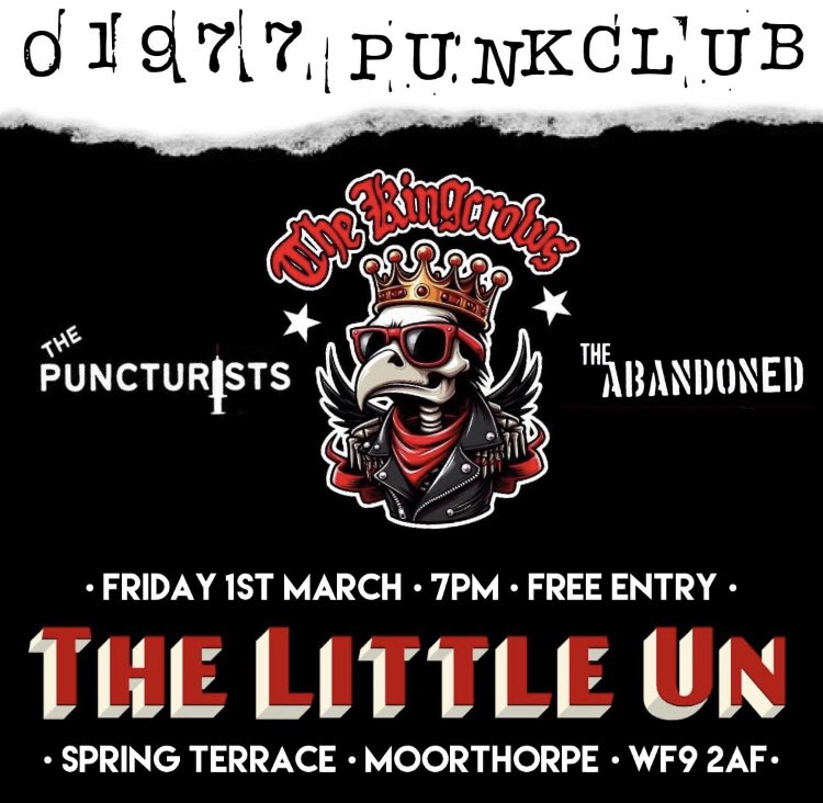 Next gig !!!! @TheLittleUnWF9 with @kingcrows #punk #punkrock #freeentry #moorthorpe #southelmsall #usetrains #publictransport