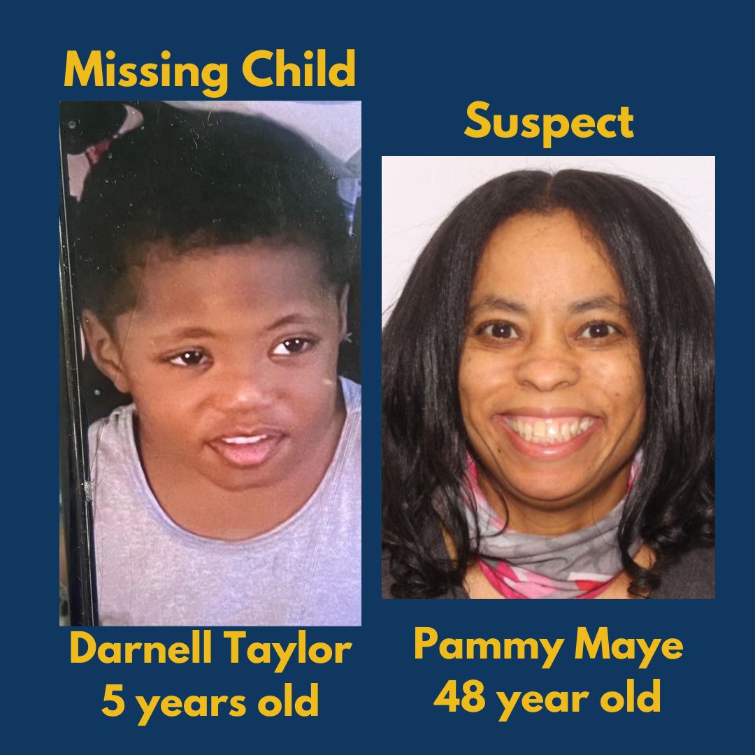 Detectives needs your help locating missing 5-year old Darnell Taylor. He was last seen with his 48-year old foster mother, Pammy Maye. Mrs. Maye was last seen driving a 2015 Jeep Cherokee.

The vehicle was located, unoccupied, in Brooklyn, Ohio shortly before 6am.