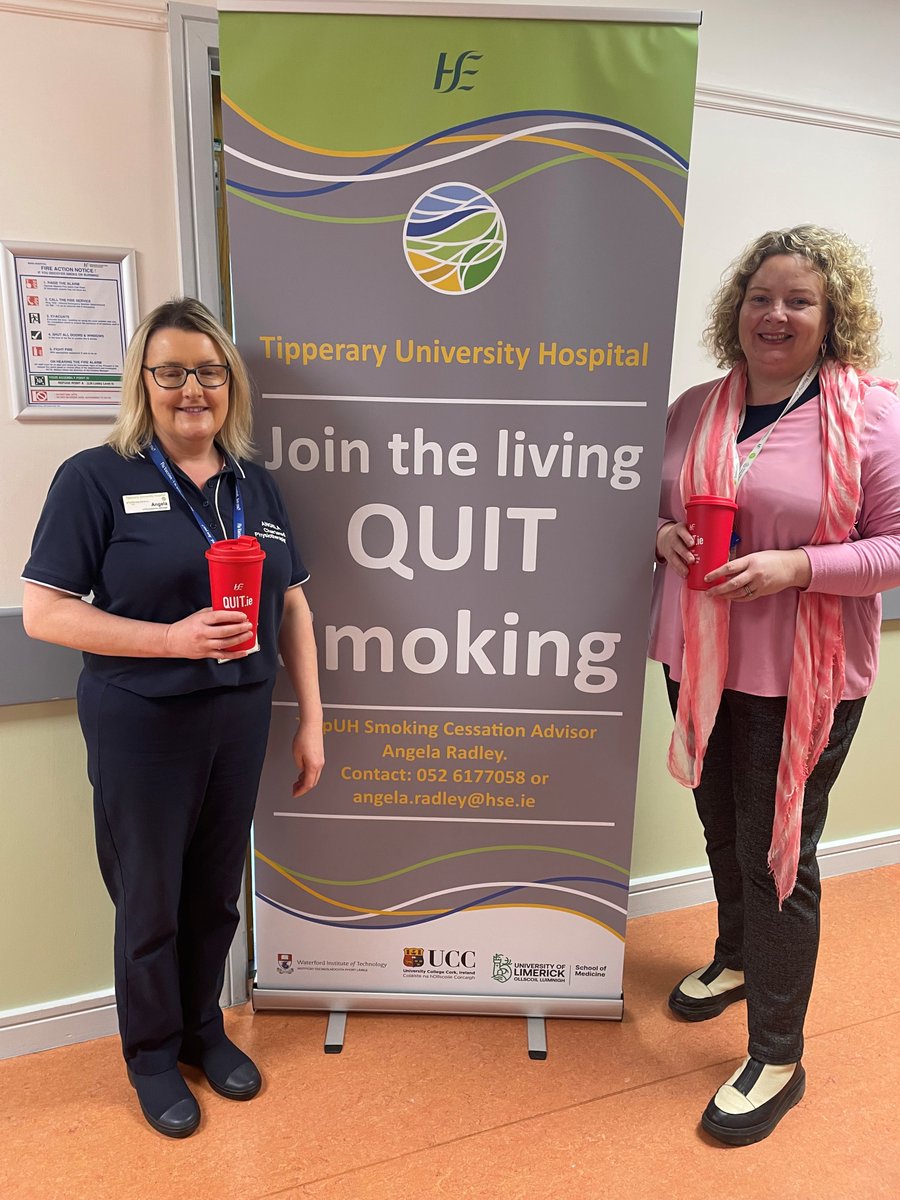 Geraldine Maloney  & Angela Radley preparing to mark World No Tobacco Day in TUH this morning
Angela will have a Stop Smoking Stand in the Foyer of TUH 12-2 pm ,Geraldine is at Clonmel Library 1-4 pm today.SouthEastStopSmokingSupport@hse.ie #TheLastStop @HSEQuitTeam @SouthEastCH