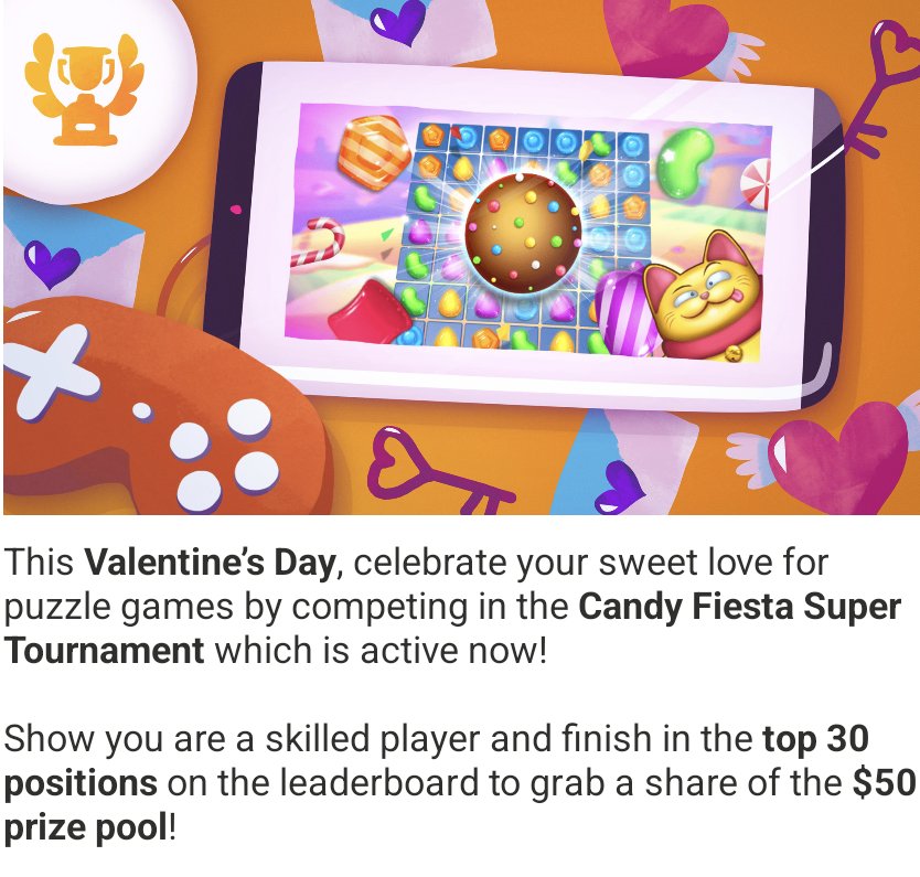 Wow. Prize pool of $50 for Candy Fiesta. Wish I was better at it than I am🤣  #wowapp does these tournaments from time to time. If you're good at Candy Crush and the like. Candy Fiesta is similar. Join me and I will put you on game. tinyurl.com/JoinDLove #WowTribe #CandyFiesta