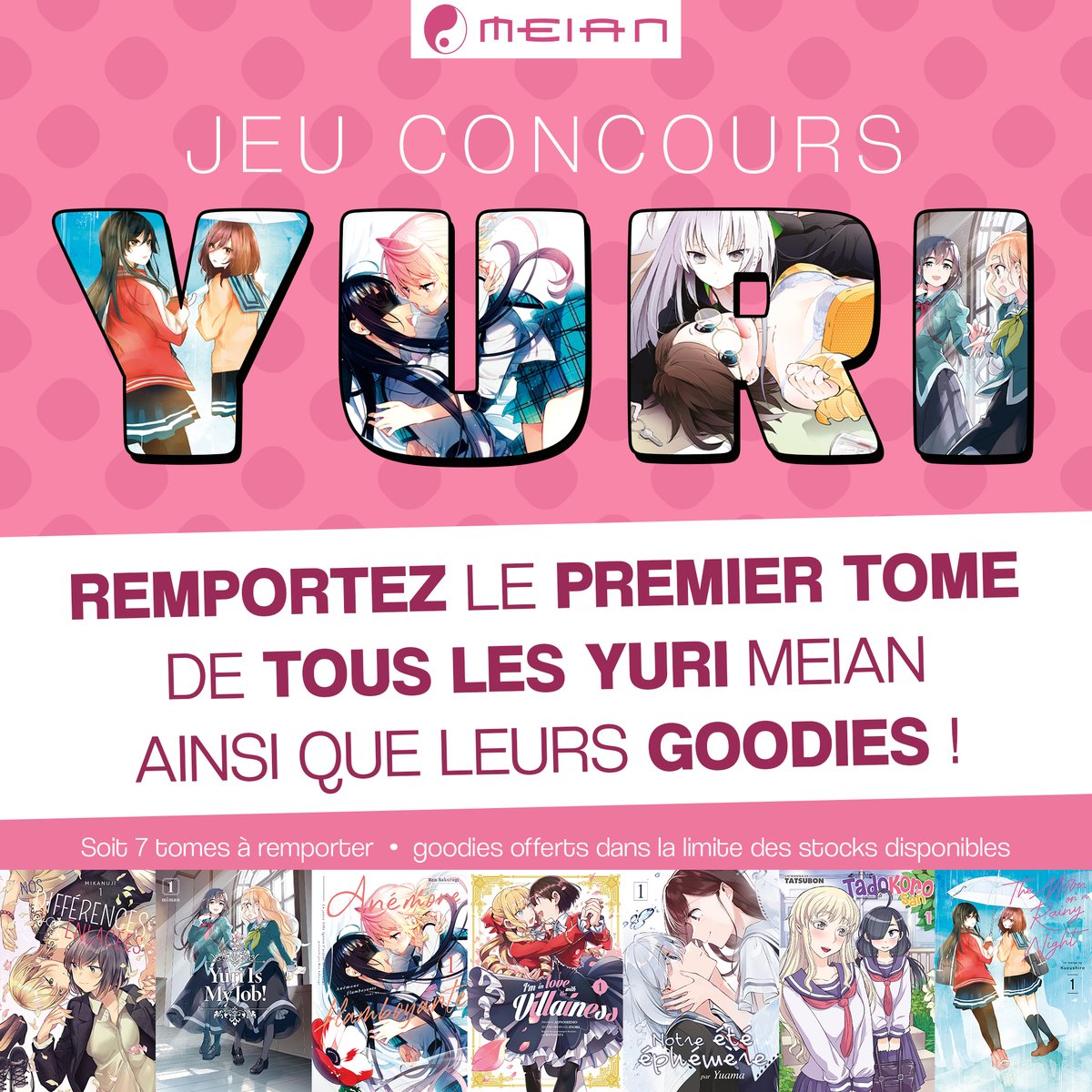 [ CONCOURS #Yuri 💖 ] En cette Saint-Valentin, on vous propose de remporter TOUS les premiers tomes du catalogue Yuri !! 😍 ✅ RT et follow @MeianFR • 1 gagnant(e) • TAS le 21/02 Bonne chance à tous et toutes ! 🫶🏻