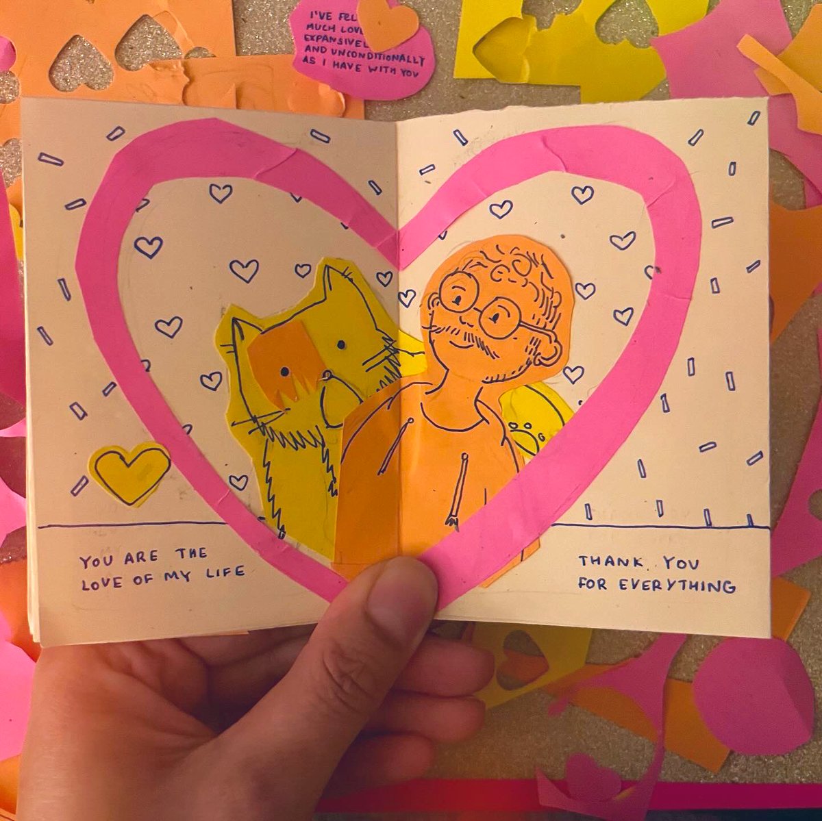 Happy Valentines Day. Last night I spent it illustrating and collaging a little zine for the love of my life, going to get her breakfast now and give this to her later this morning 💖🧡💛
