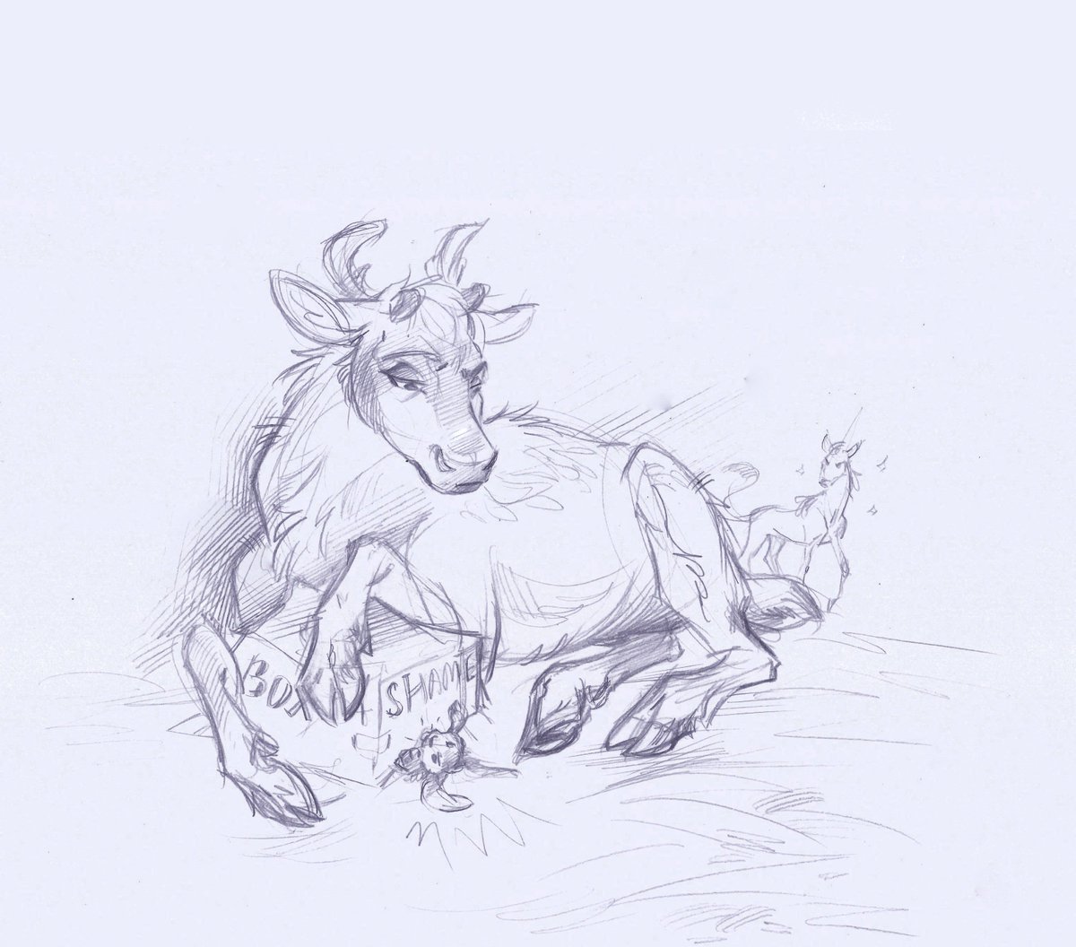 Taski_Guru's tweet photo. Box of shame 📦🐰
Super quick personal sketch
Gentry was full of rage lately, so Reindeer put her in a Box of Shame.
Mirra condemns them both in the background x)
pencil art
#sketch #reindeer #boxofshame #rabbit #unicorn #caribou https://t.co/6ipSw9esS7